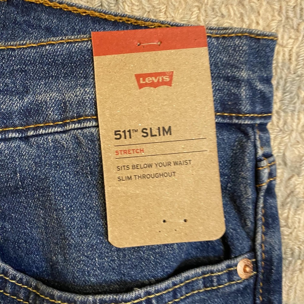 Levis 511 Jeans Mens 38x32 Blue Slim Straight Stretch Denim Medium Wash Pants - Picture 3 of 15